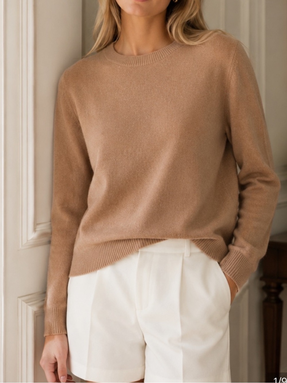 J. Crew Cashmere Classic Fit Crew Neck Heathered Camel Tan Sweater Size Medium